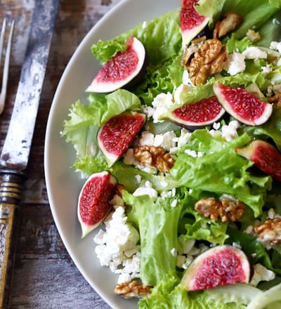 Semaglutide Recipe" Greens with Burrata Cheese and Fresh Figs drizzled with Balsamic Vinegar
