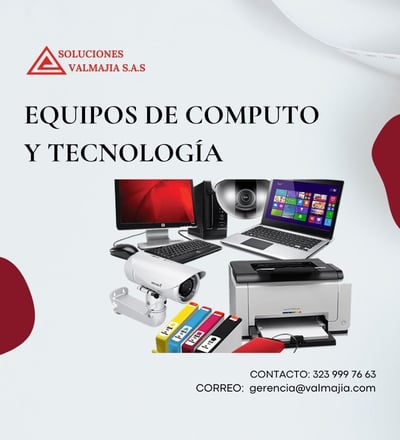 Tecnología para oficina: computadores, impresora multifuncional, tóner y tintas.