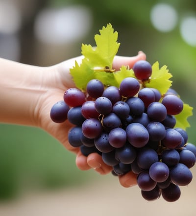 bunch of grapes served on person hand