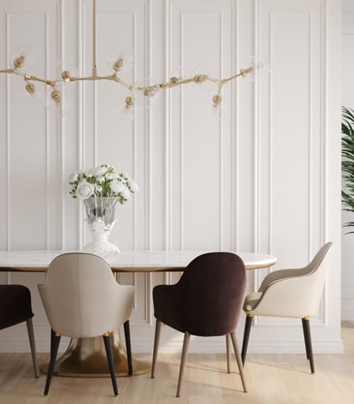 a dining room with a table and chairs