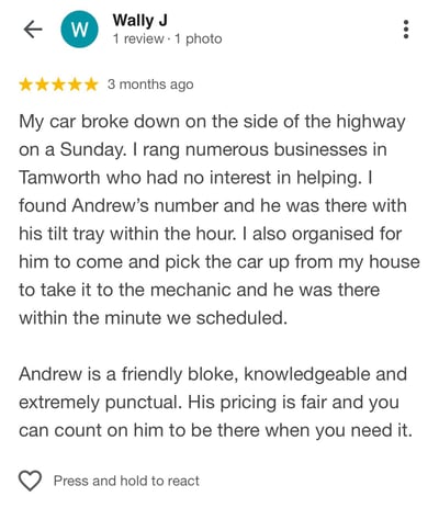 best towing service in Tamworth. car broke down. mechanic. friendly. knowledgeable. help. urgent.