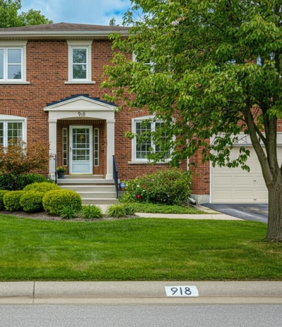 two story home with "918" address Number painted on the front curb.