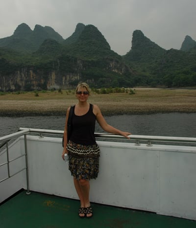 Tracey Billington on the river Li cruise, Guilin, China