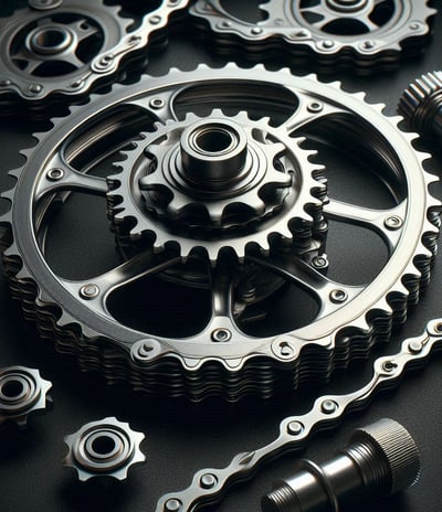 realistic-bike-cogs-with-chain-dark-background