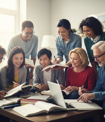 Friends doing a group study