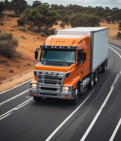 A moving truck with company branding is parked next to an open shipping container on a trailer. Two people are handling items near the container, while a car is parked in the background. The sky is overcast, and the ground appears to be asphalt.