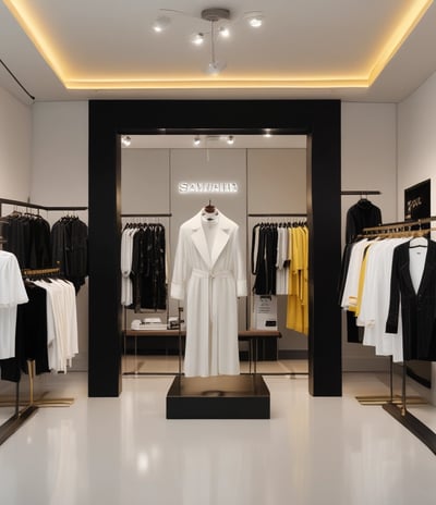 Two mannequins are dressed in casual, eclectic outfits, one wearing a hat and a dark cloak-like garment, while the other sports a bucket hat and a patterned shirt. A large block with bold letters spells out 'FASHION REVOLUTION CHIC' and includes a recycling symbol, suggesting a focus on sustainable fashion. Soft lighting and reflections from the glass create a modern, stylish ambiance.