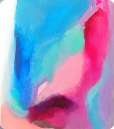 a painting of a woman's face with a pink and blue background