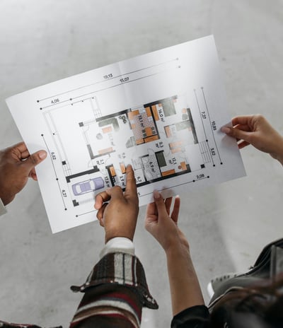 Custom residential blueprint designed by FC Innovations with precise layout planning for home renova
