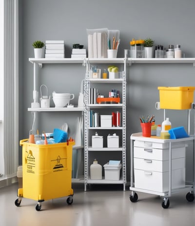 A dry cleaning shop named 'HLP Cleaners' is located on a dimly lit street. The store has a prominent sign above the entrance, and its windows are illuminated with a warm yellow light. A sign on the door lists services such as dry cleaning, laundry, and suede & leather cleaning. The building exterior is simple with a combination of dark tiles and light-colored upper walls. The entrance is flanked by two closed doors, likely of neighboring establishments.