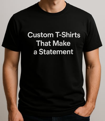 a man wearing a t - shirt that says custom t - shirts that make a
