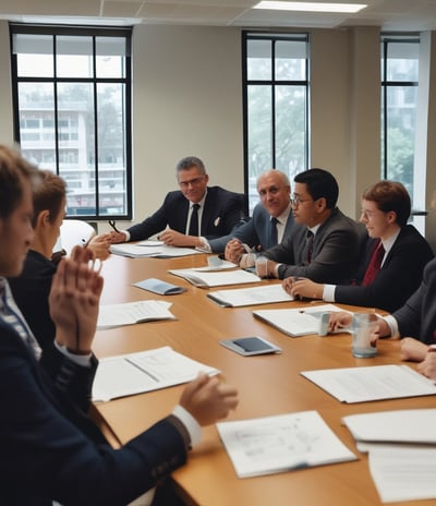 A professional consultation setting with a medical professional sitting at a desk facing a client. The room has a modern aesthetic with white walls decorated with framed certificates. The desk is organized with office supplies, a laptop, and a fruit bowl in the center.