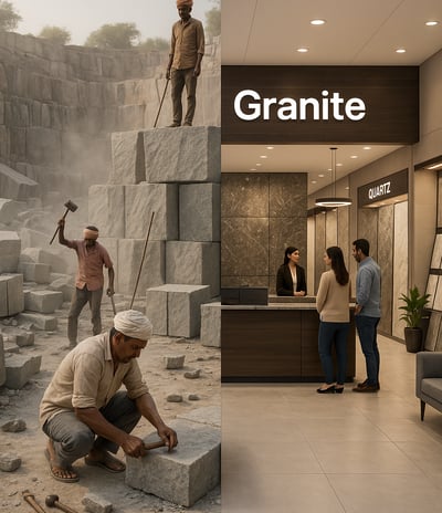 a man is working on a large granite stone block