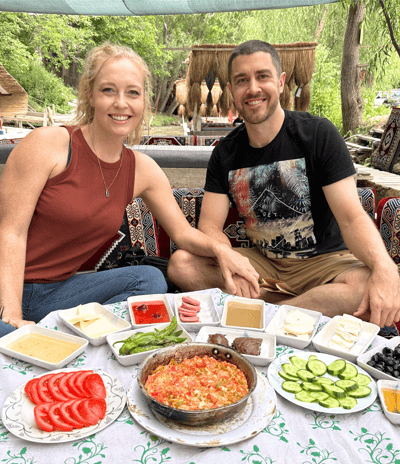 couple in turkey eating turkish breakfast