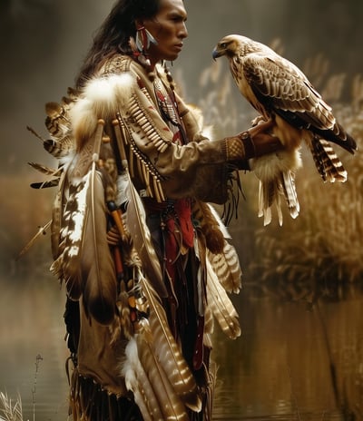 Native American man with hawk