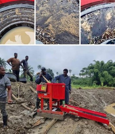 a man is working on a machine that is being used to make a concrete mixer in Moroto marble city