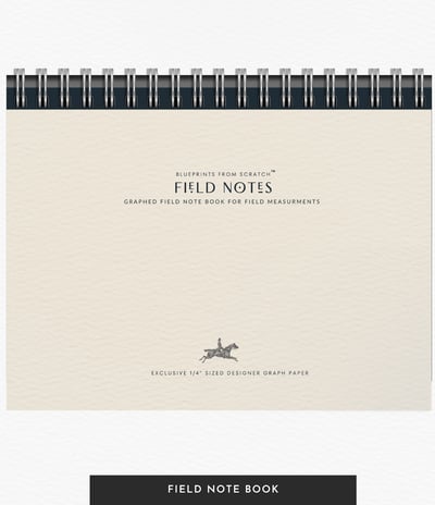 Cream-colored, spiral-bound Blueprints from Scratch Field Note pad, EXCLUSIVE 1/4" SIZE graph paper