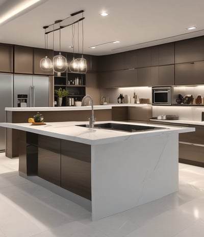 A modern bathroom showroom featuring a toilet, a glass shower enclosure, and dark tile flooring. The walls incorporate built-in cabinetry with minimalist designs. A wicker basket and some packaged products are visible under a counter.