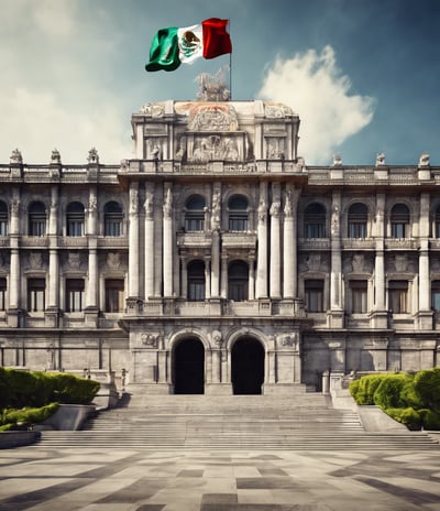 a large building with a flag on top of it