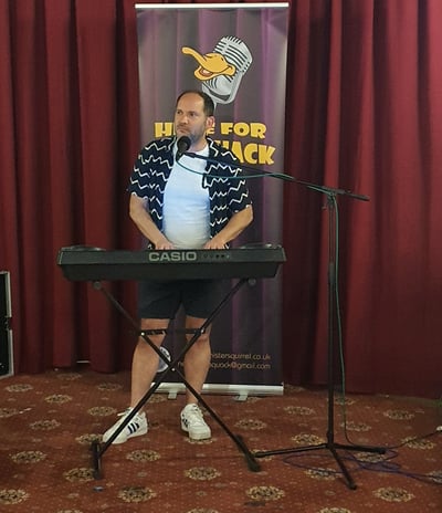 Alex and a keyboard at Here For The Quack in Leeds