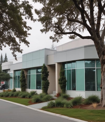 A room filled with several people, with a focus on a woman and child seated on blue chairs. The woman, wearing a red outfit, watches as the child receives a check-up from a person with long hair, possibly a healthcare worker, who holds medical equipment. In the background, more individuals, some with medical masks, are engaged in activities, likely related to health services. Posters and a blue banner adorn the walls, and sunlight streams through barred windows.