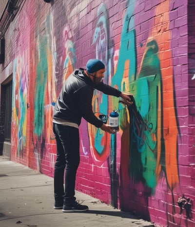 a man is painting a mural on a wall