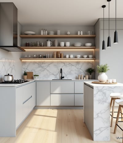 modular kitchen with the large storage and aesthetic  finish  