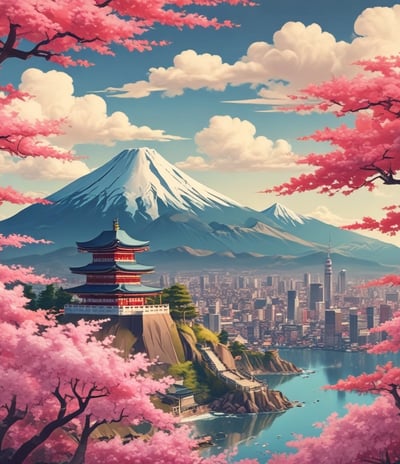 A person dressed in a colorful, traditional Japanese-inspired costume that includes a patterned robe and a sword. The individual is wearing a hat with a distinct black and white design. In the background, there is large artwork depicting an anime character with pink hues and cherry blossom motifs. Various logos and symbols are also visible in the lower portion of the image.