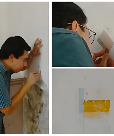 Andres elaborando calas en muros interiores. Procesos de restauración