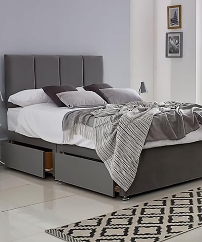 grey bed with storage