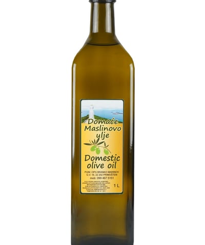 Bottle of extra virgin domestic olive oil from OPG Branko Marinov, Primošten, Croatia