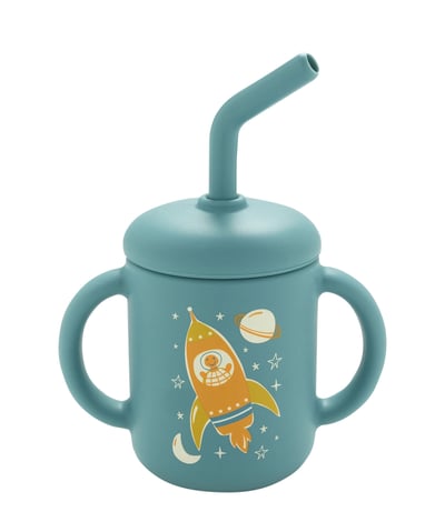 silicone sippy cup for boys, rocketship