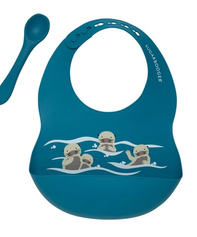 silicone bib and spoon feeding set with animals