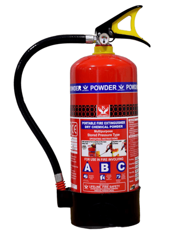 a dry chemical powder fire extinguisher of SK Fire Protection is shown in this picture