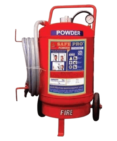 a wheeled powder fire extinguisher DCP 75 kg of SK Fire Protection shown in this picture