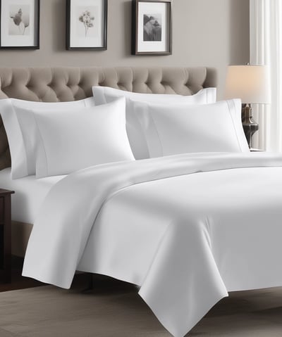 a bed with a white bedding and pillows