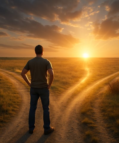 Fork in the road with a path illuminated grow my soul