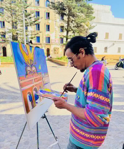 plein-air painting in Medina street Essaouira , augmented reality project