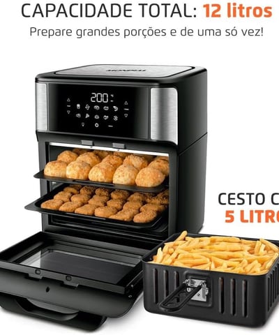 Fritadeira Air Fryer Forno Oven 12 Litros, Mondial, Preto/Inox, 2000W, 110V - AFON-12L-BI
