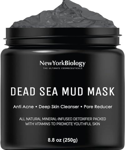 a dead sea mud mask with a black and white background