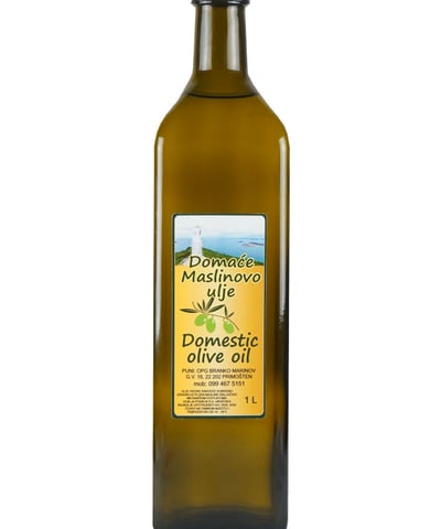 Bottle of extra virgin domestic olive oil from OPG Branko Marinov, Primošten, Croatia