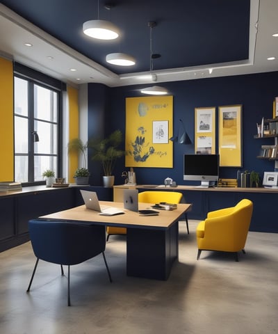 A modern interior space of an entrepreneurship center with large glass windows and open doors. The room contains people sitting at tables, engaging in various activities. The sleek design features metal railings and exposed ductwork in the ceiling, creating an industrial feel.