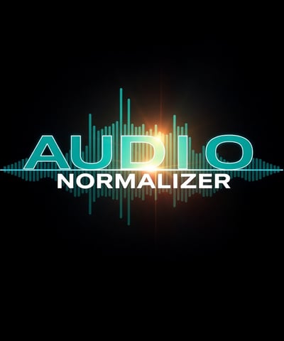 Logo des 'Audio Normalizer' mit dem Schriftzug 'AUDIO' in tiefem Türkis und 'NORMALIZER' in Weiß. 