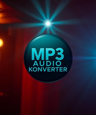 Logo 'MP3 Audio Konverter' in tiefem Türkis, dargestellt als runder Button 