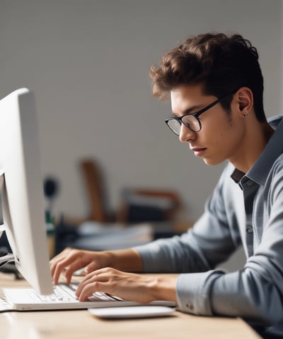 A person holds a bright pink wearable device in one hand while interacting with a smartphone in the other hand. The smartphone screen displays a graph with lines and numerical data, suggesting a tracking or monitoring application. The background consists of a soft, neutral-toned surface with a partial view of a box.