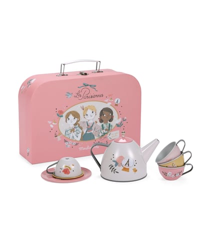 tea set with lunch box, kids tea set paris style, girls tea set