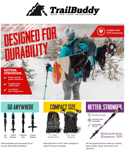Snow boarder using a TrailBuddy Poles on a snow fun day