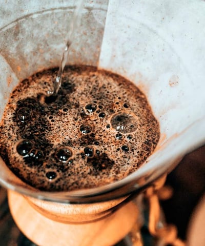 Specialty Colombian coffee being prepared using pour over technique