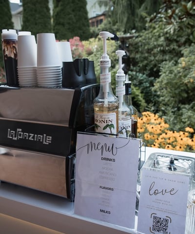 Close-up of Ancestral on Wheels mobile espresso cart setup