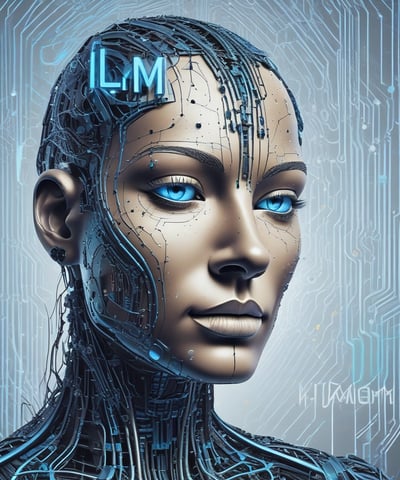 A futuristic and digital-themed image features a stylized circuit board with the words 'Open AI' in bold, glowing letters. Above it is a design that resembles an AI or robot face with neon accents. The background consists of a network of interconnected blue lines and nodes, suggesting themes of technology and connectivity.